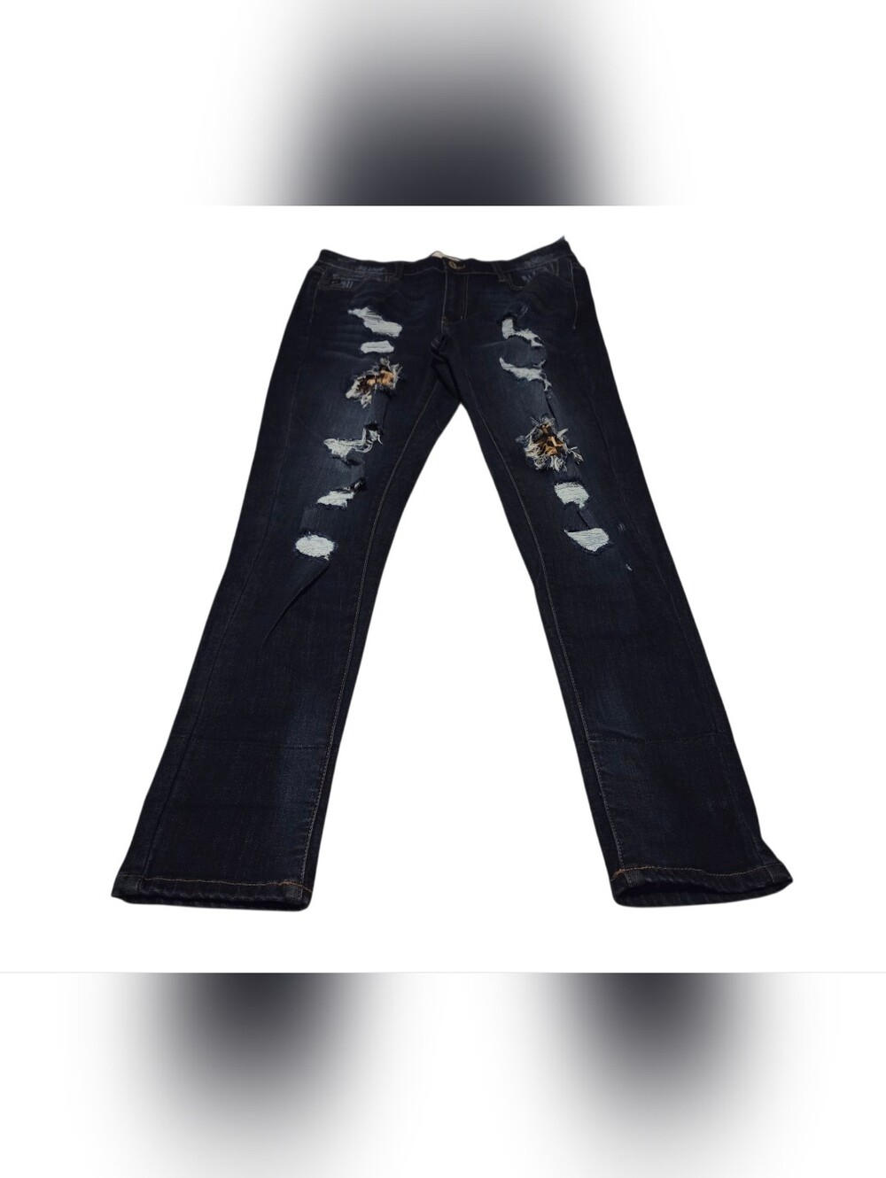 Women’s KanCan Mason Distressed Leopard Patch Skinny Jeans XL KC8191LD-P